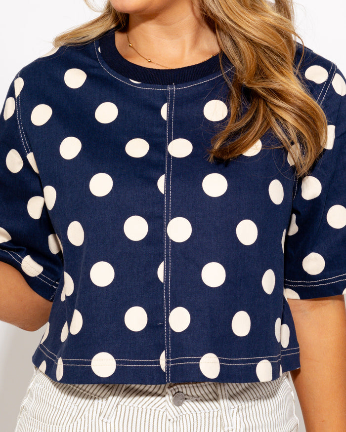 Denim Dot Cropped Top in Navy