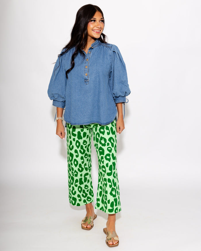 Denim Puff Sleeve Button Down