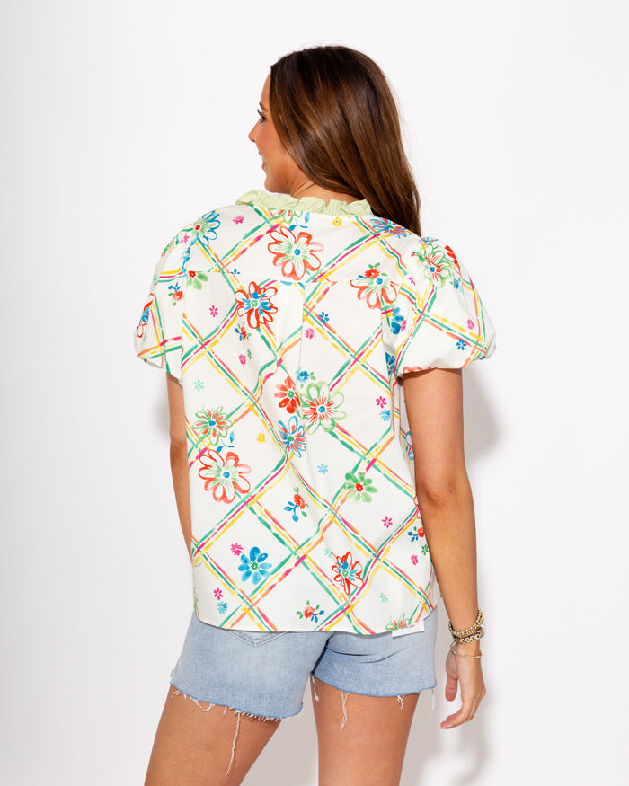 Diamond Bloom Puff Sleeve Top