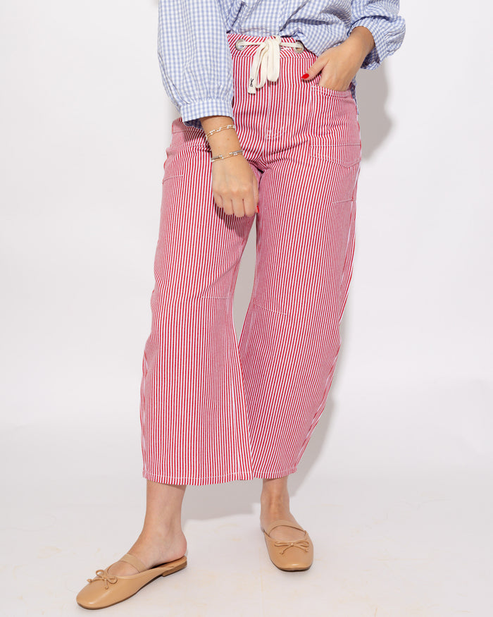 Drawstring Waist Stripe Barrel Pants
