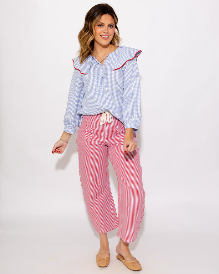 Drawstring Waist Stripe Barrel Pants