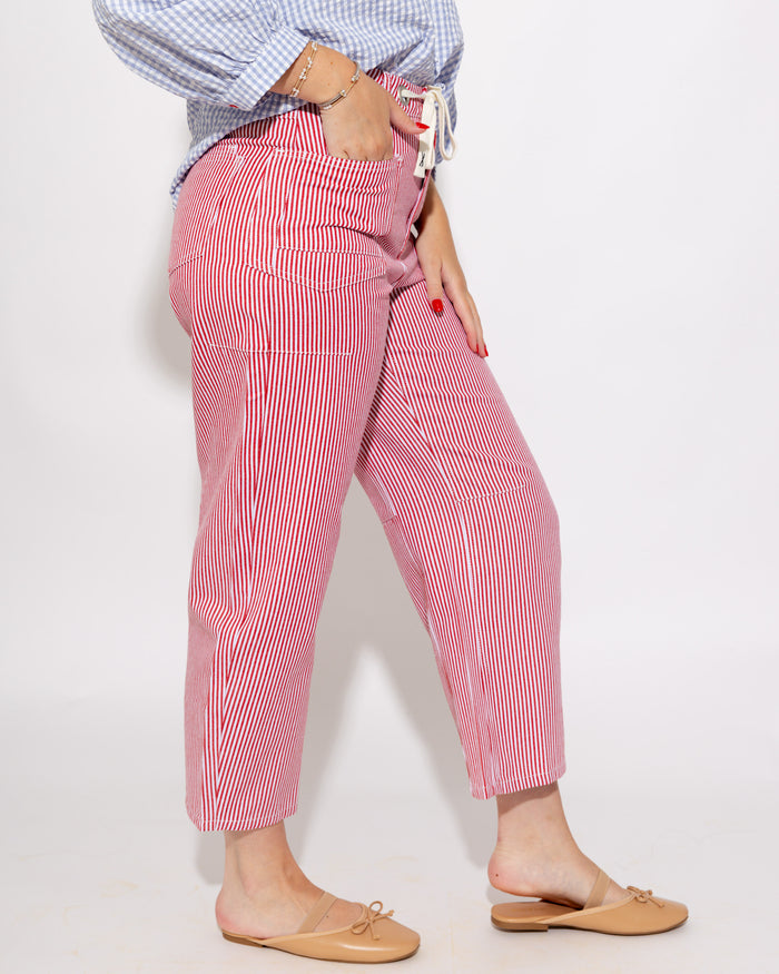 Drawstring Waist Stripe Barrel Pants