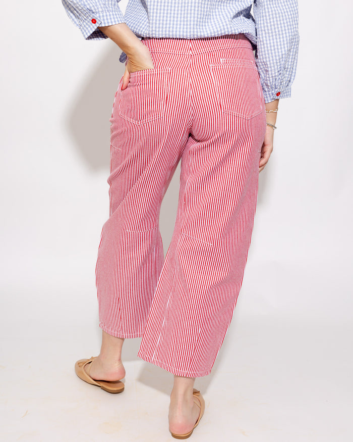 Drawstring Waist Stripe Barrel Pants