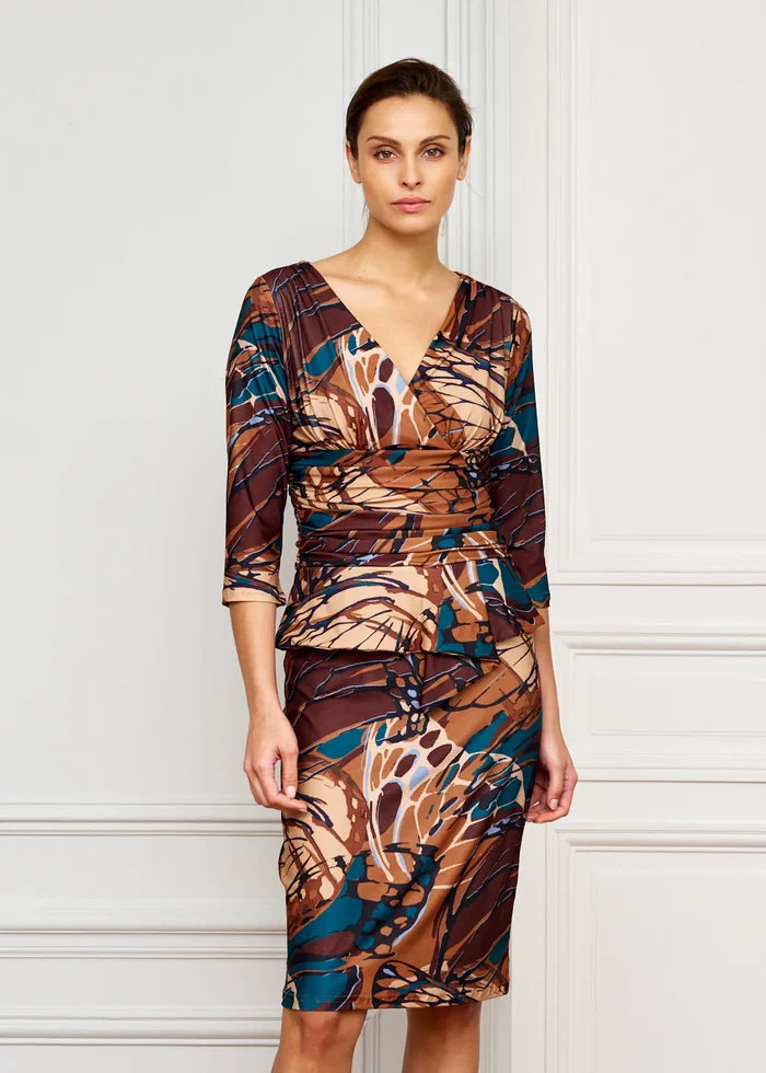 woman-models-knee-length-wrap-dress