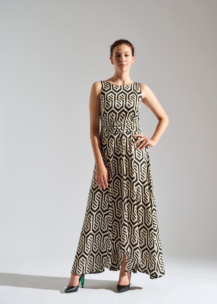 Chic sleeveless Calvin maxi dress with modern pattern.