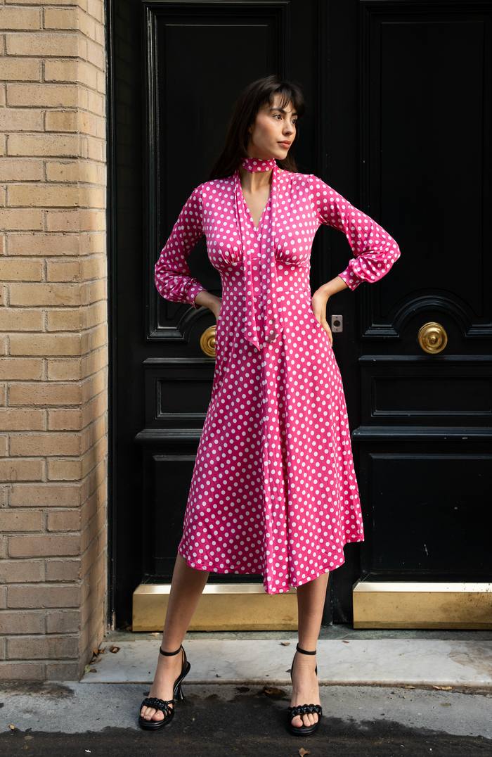 Dress Divine Pink: Parisian Pink and White Polka Dot Dress