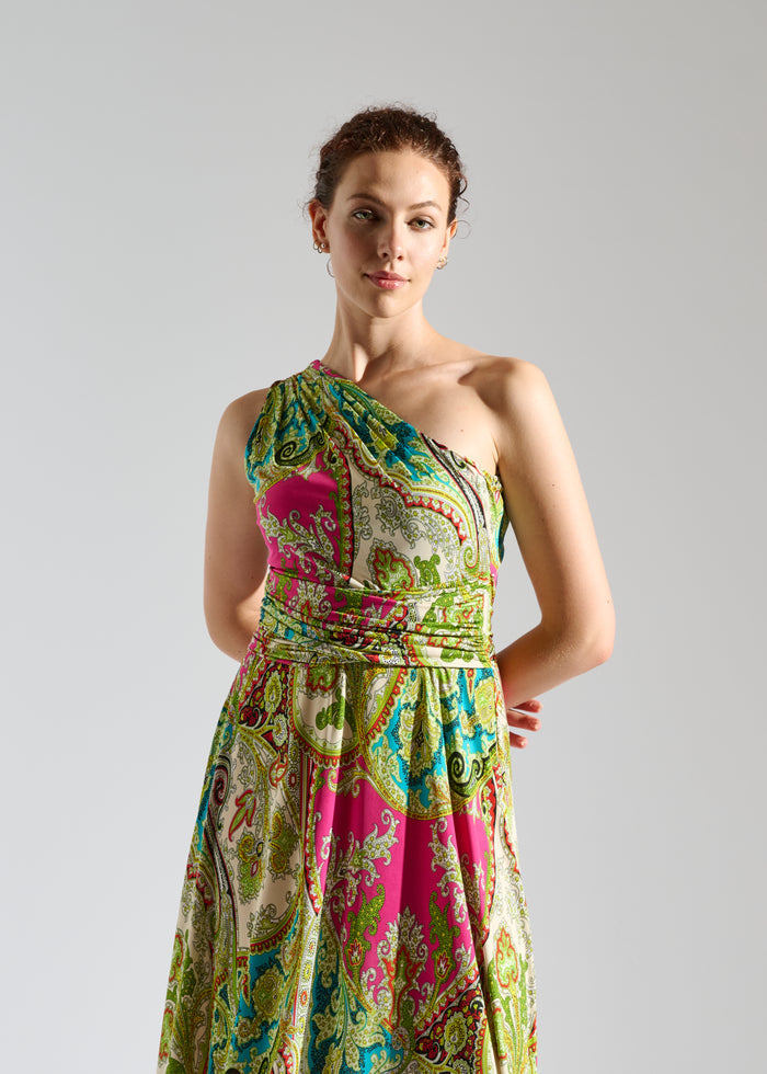 Ezazi red sleeveless maxi dress with Persian pattern.