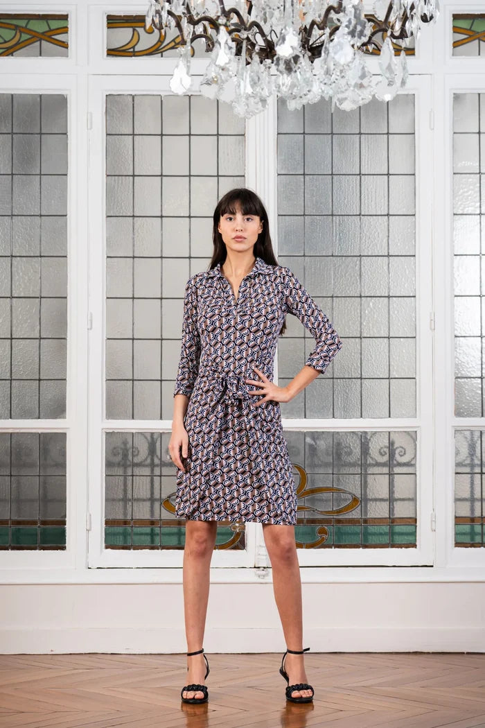 Model wears an Elegance Miss waist tie shirt dress
