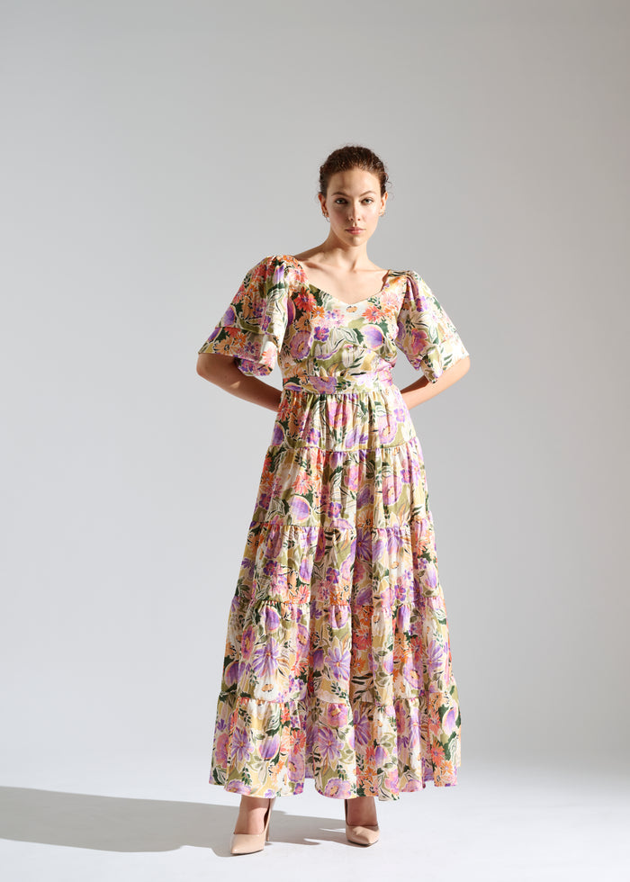 Klay garden-patterned pastel maxi dress.