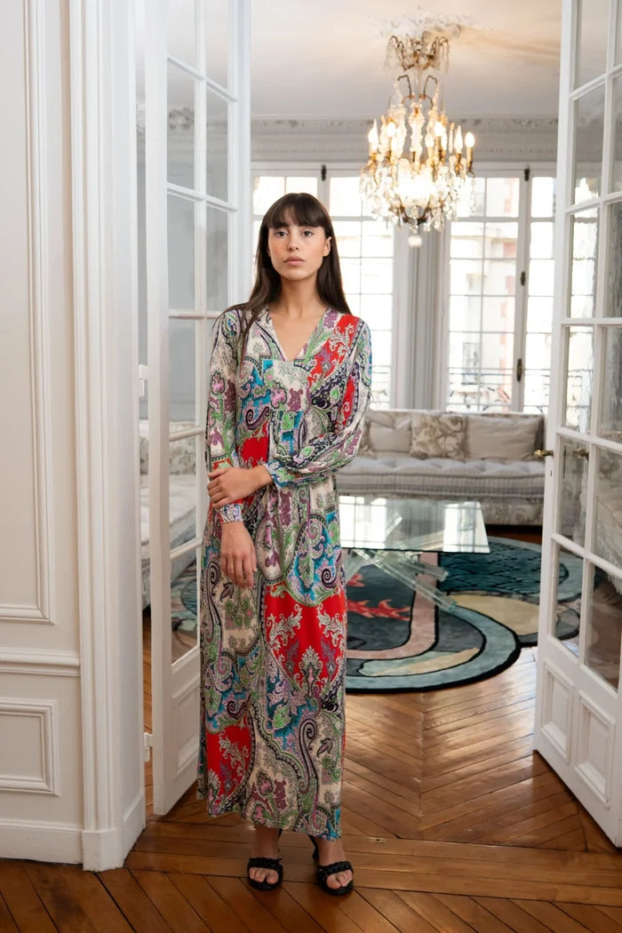 Model wears an Elegance Miss women's boho maxi dress