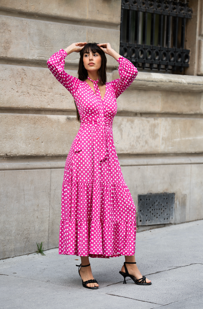 Dress Lea Pink: Beautiful Wrap Polka Dot Dress