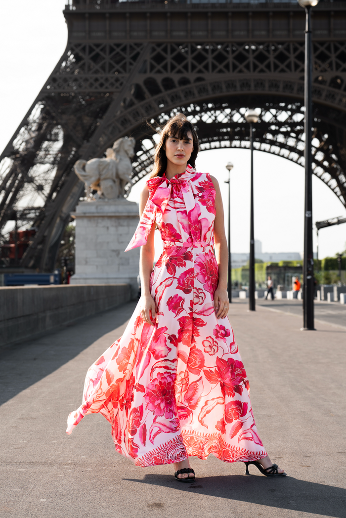 Dress Linda: Red and Pink Floral Dress