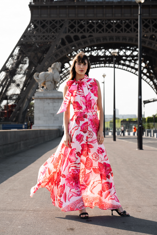 Dress Linda: Red and Pink Floral Dress