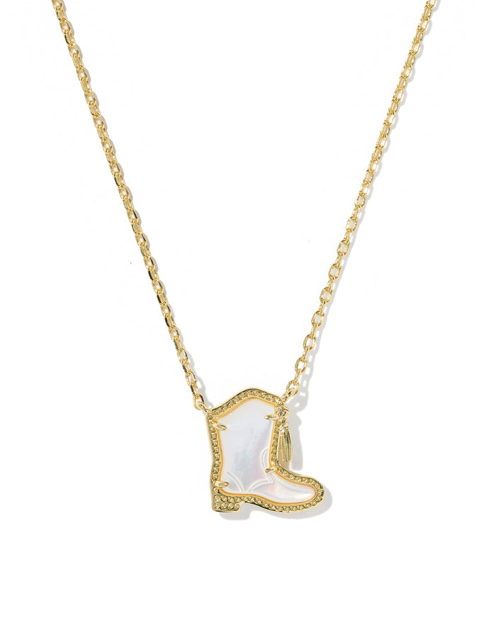Drill Team Boot Pendant Necklace in Gold Ivory Mother of Pearl