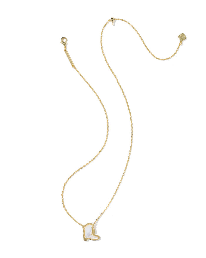 Drill Team Boot Pendant Necklace in Gold Ivory Mother of Pearl