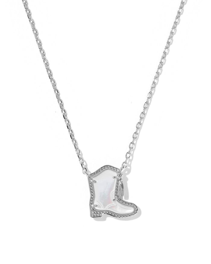 Drill Team Boot Pendant Necklace in Silver Ivory Mother of Pearl