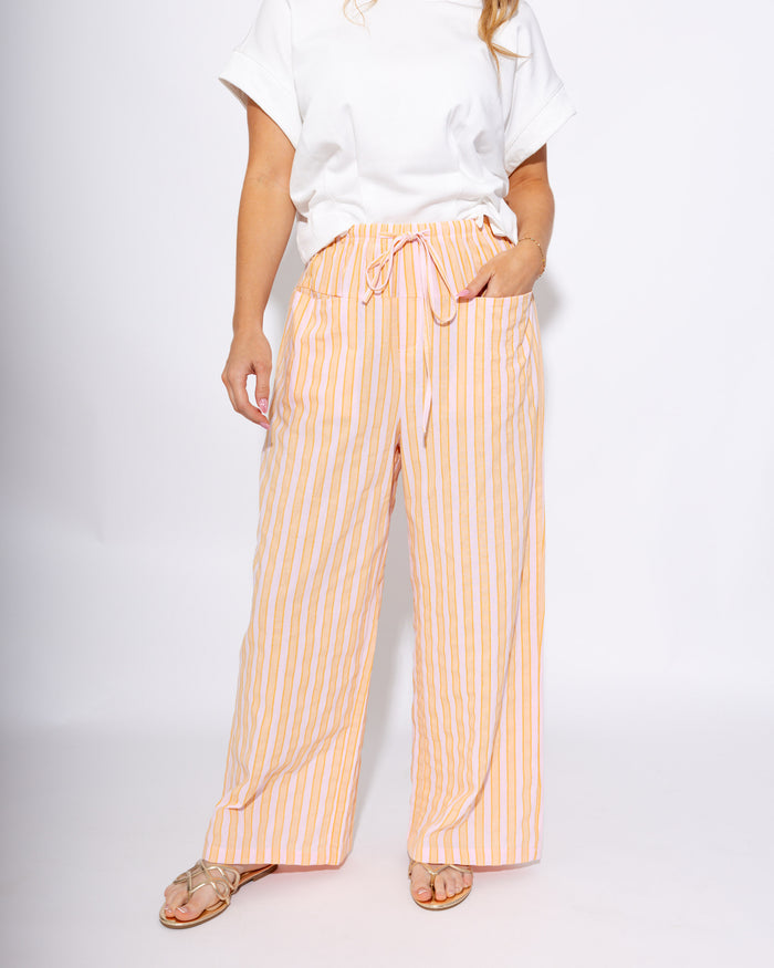 Peach Stripe Linen Drawstring Wide Leg Pants - GEEGEE - Gaudie & Co. Texas Boutique