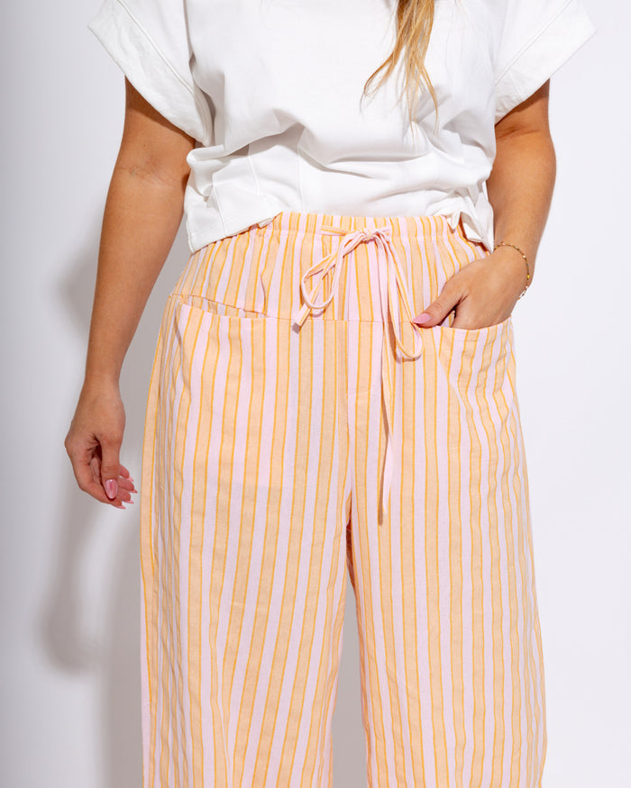 Peach Stripe Linen Drawstring Wide Leg Pants - GEEGEE - Gaudie & Co. Texas Boutique