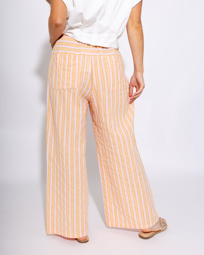Peach Stripe Linen Drawstring Wide Leg Pants - GEEGEE - Gaudie & Co. Texas Boutique