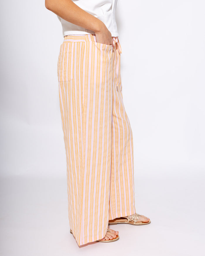Peach Stripe Linen Drawstring Wide Leg Pants - GEEGEE - Gaudie & Co. Texas Boutique