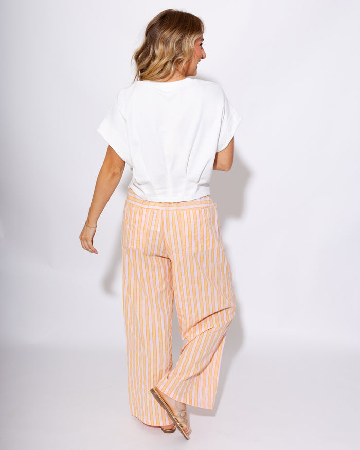 Peach Stripe Linen Drawstring Wide Leg Pants - GEEGEE - Gaudie & Co. Texas Boutique
