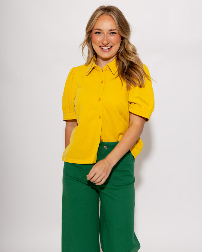 Effortless Puff Sleeve Button-Up Top