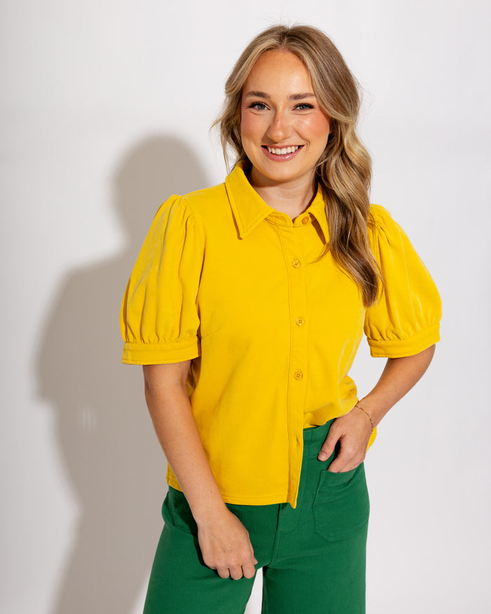 Effortless Puff Sleeve Button-Up Top