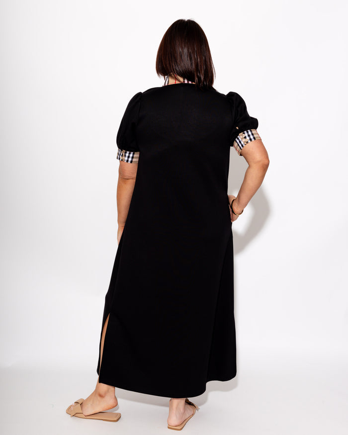 Elegant Check Contrast Midi Dress