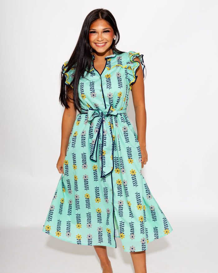 Elegant Floral Contrast Midi Dress