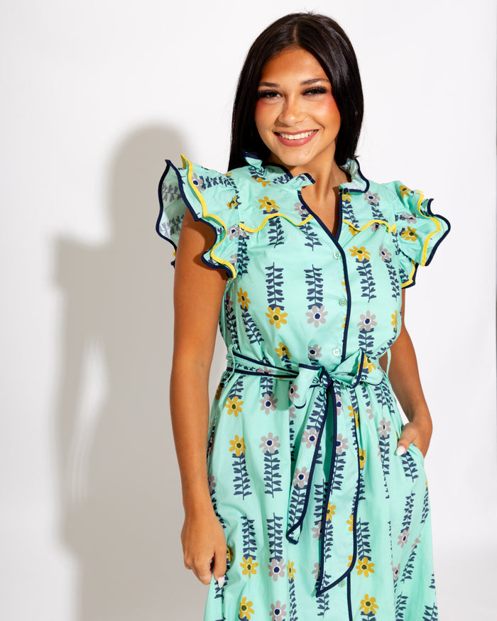Elegant Floral Contrast Midi Dress