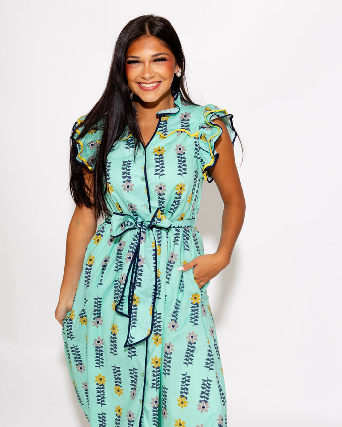 Elegant Floral Contrast Midi Dress