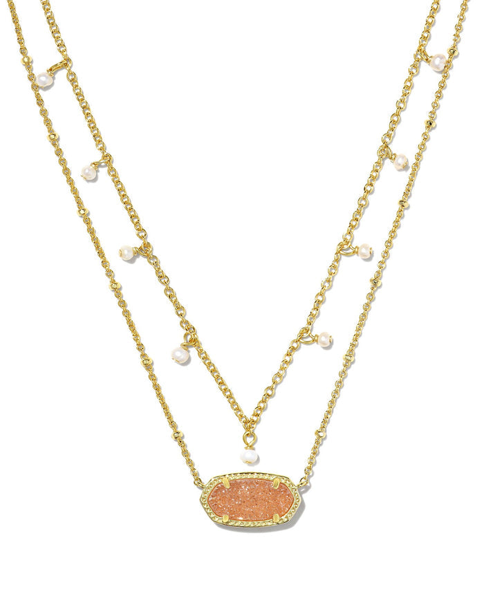 Elisa Pearl Multi Strand Necklace in Gold Sand Drusy