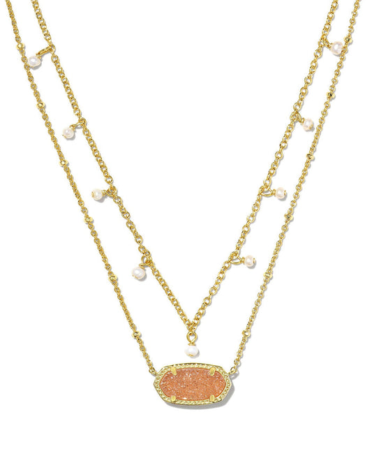 Elisa Pearl Multi Strand Necklace in Gold Sand Drusy