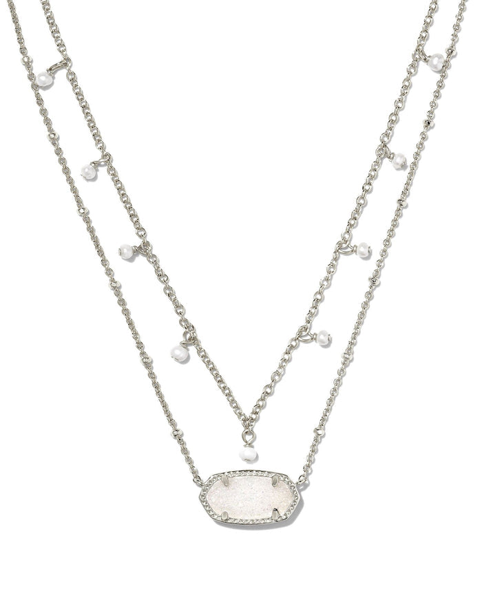 Elisa Pearl Multi Strand Necklace in Rhodium Iridescent Drusy