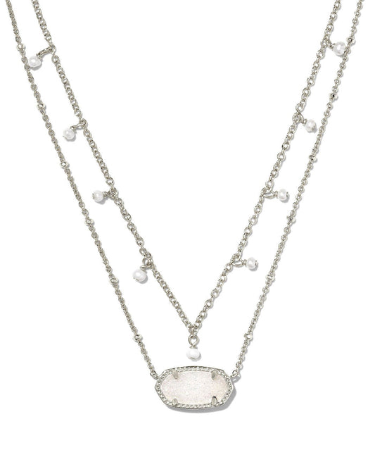 Elisa Pearl Multi Strand Necklace in Rhodium Iridescent Drusy