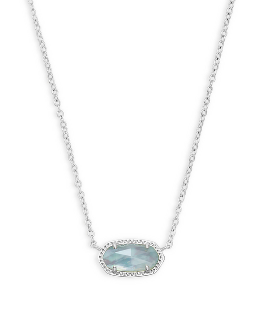 Elisa Short Pendant Necklace in Rhodium Light Blue Illusion