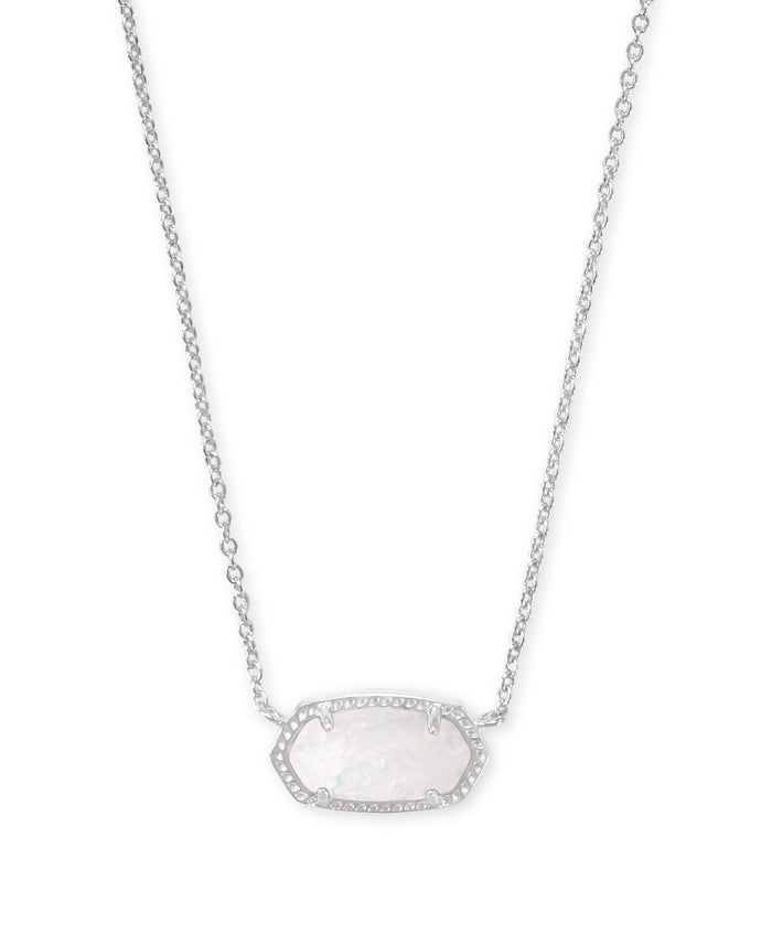 Elisa Short Pendant Necklace in Silver White Opal
