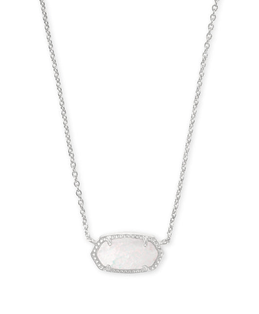 Elisa Short Pendant Necklace in Silver White Opal