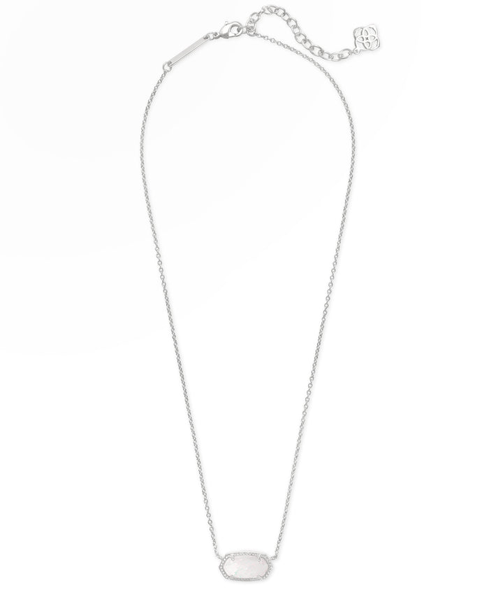 Elisa Short Pendant Necklace in Silver White Opal