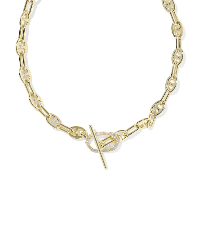Elisa toggle link and chain necklace gold white crystal