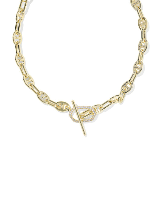 Elisa toggle link and chain necklace gold white crystal