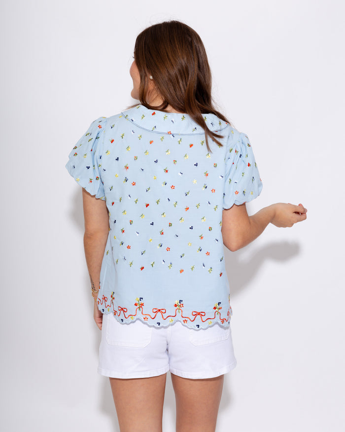 Embroidered Floral Bubble Sleeve Top