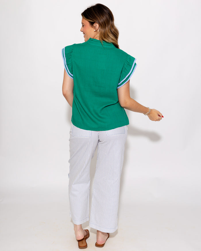 Embroidered Flutter Sleeve Top