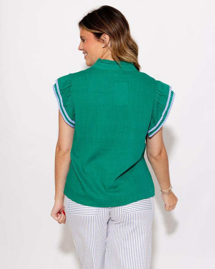 Embroidered Flutter Sleeve Top