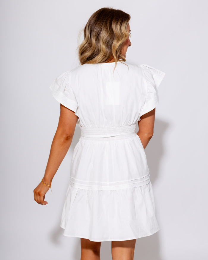 Embroidered Pintuck Mini Dress