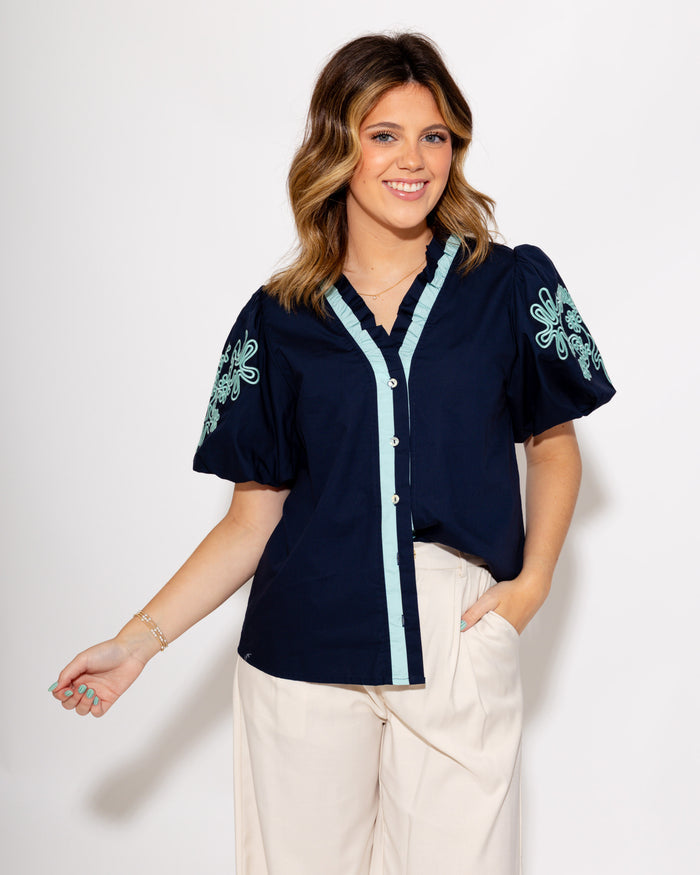 Embroidered Puff Sleeve Top