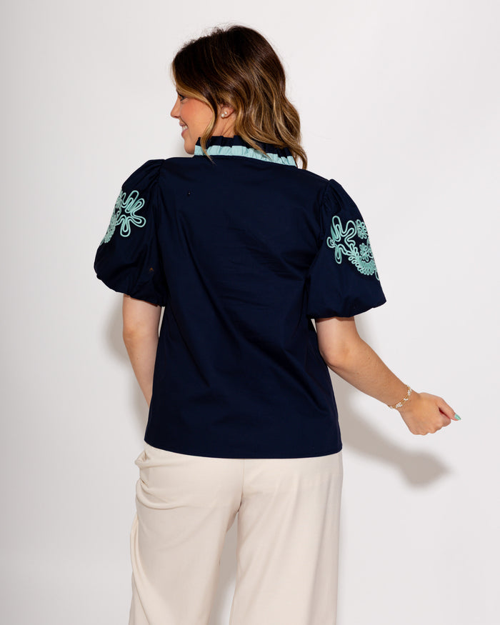 Embroidered Puff Sleeve Top