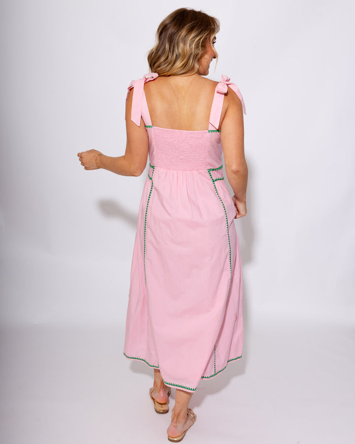 Embroidered Tie Strap Flowing Midi Dress - THML - Gaudie & Co. Texas Boutique