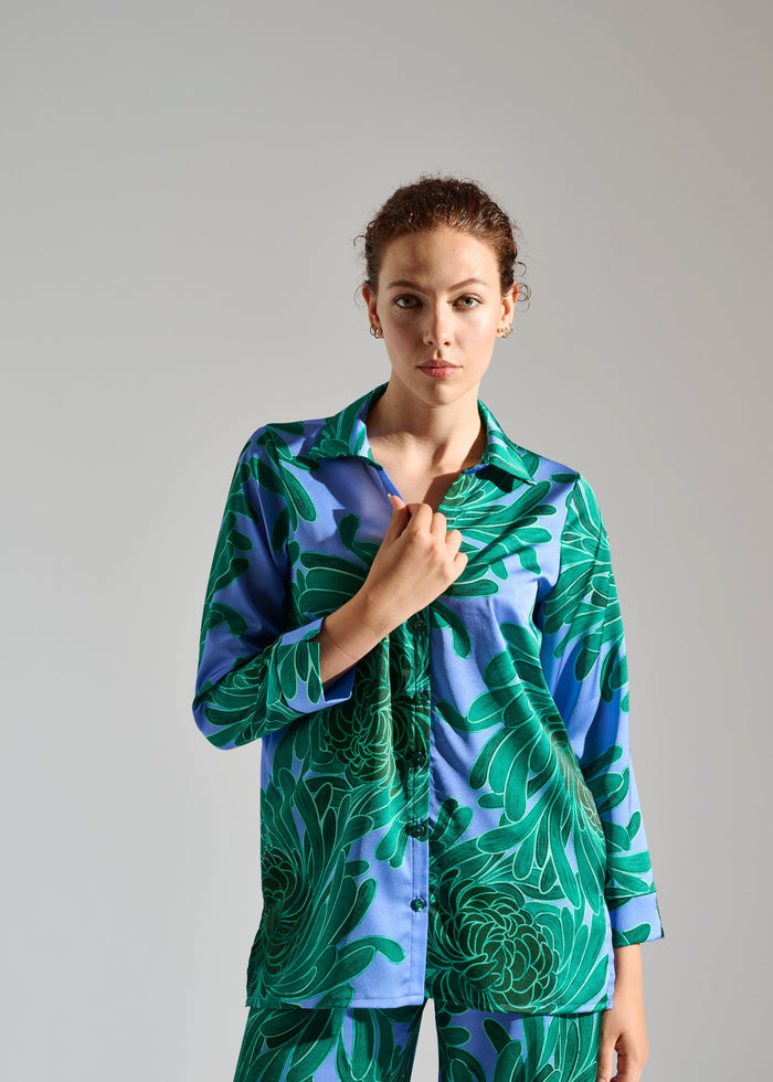 Model wears Elegance Miss button-down pants set