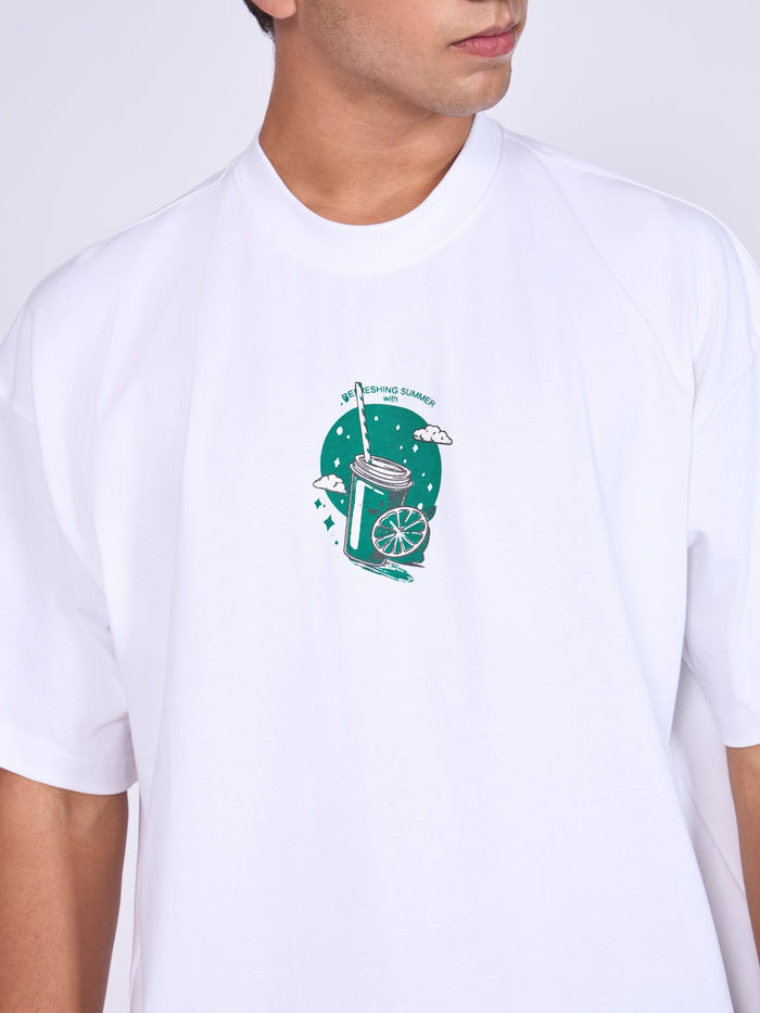 Everston - Lemonade Printed Baggy T-Shirt - White